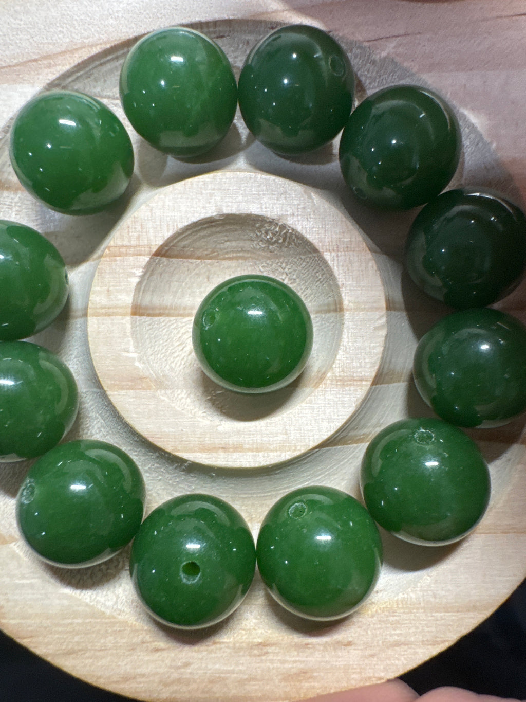 Loose Green Hetian Jade beads 14mm 1pcs
