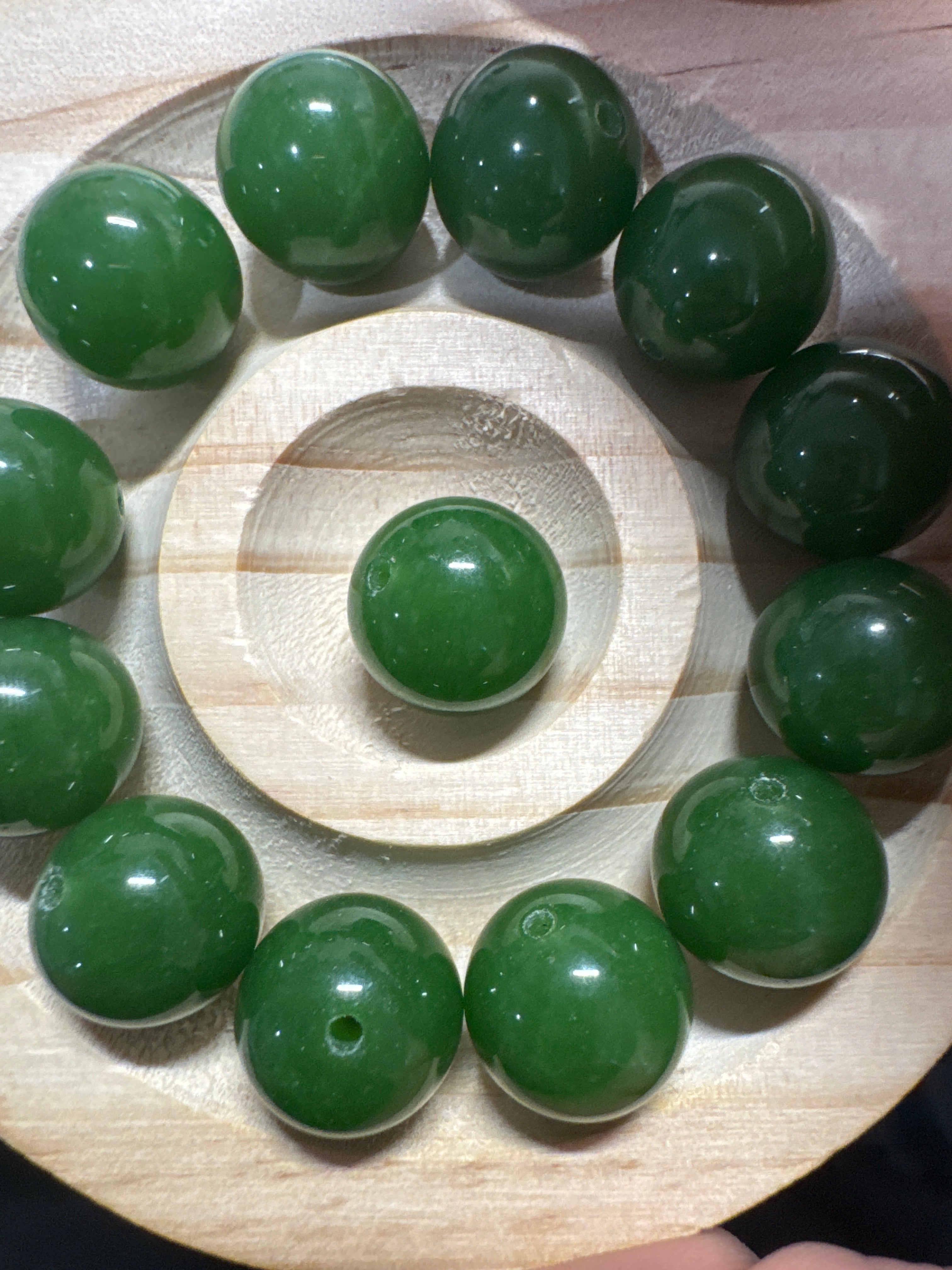 Loose Green Hetian Jade beads 14mm 1pcs