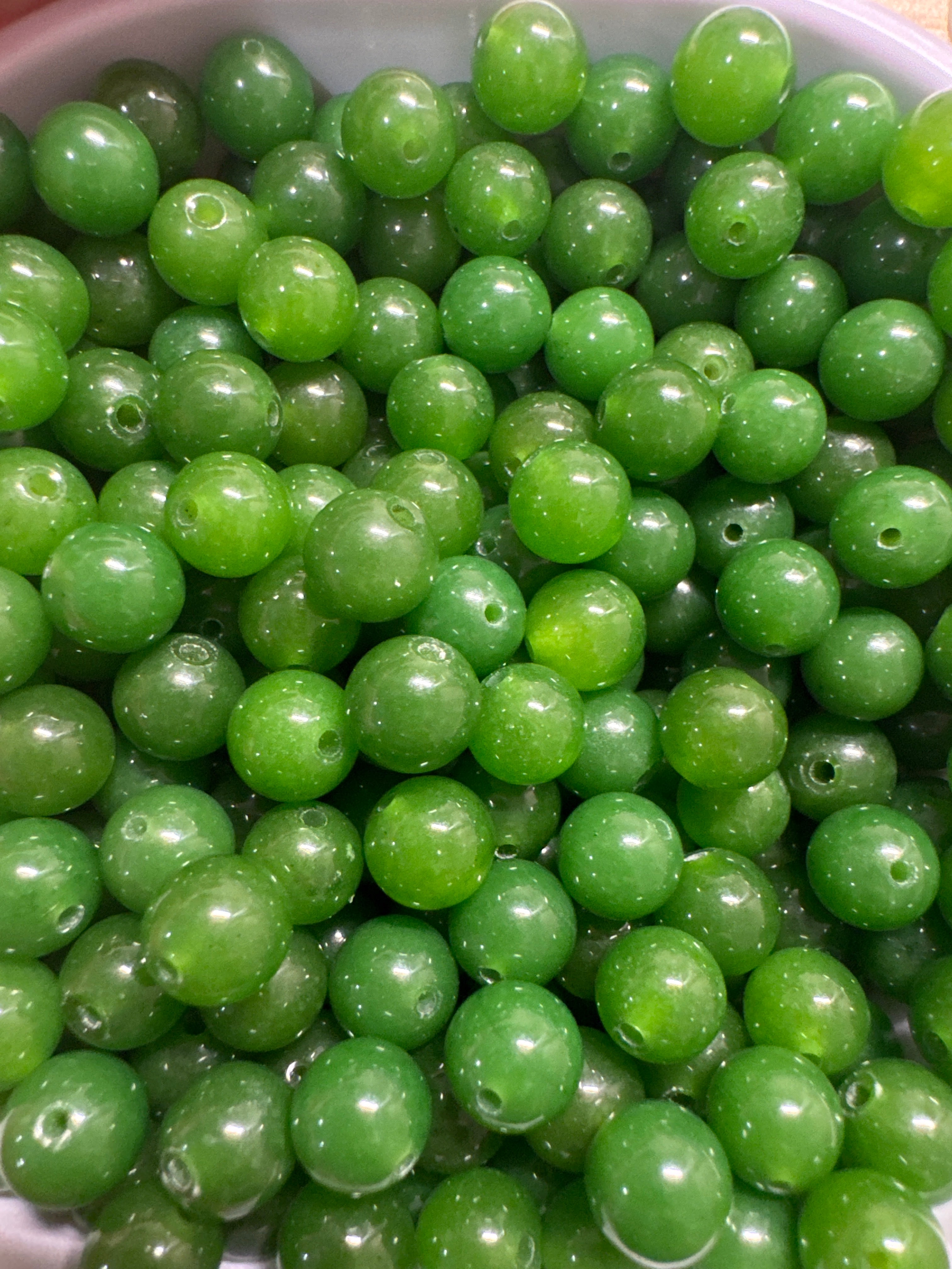 Loose sunny Green Hetian Jade beads 8mm 25pcs