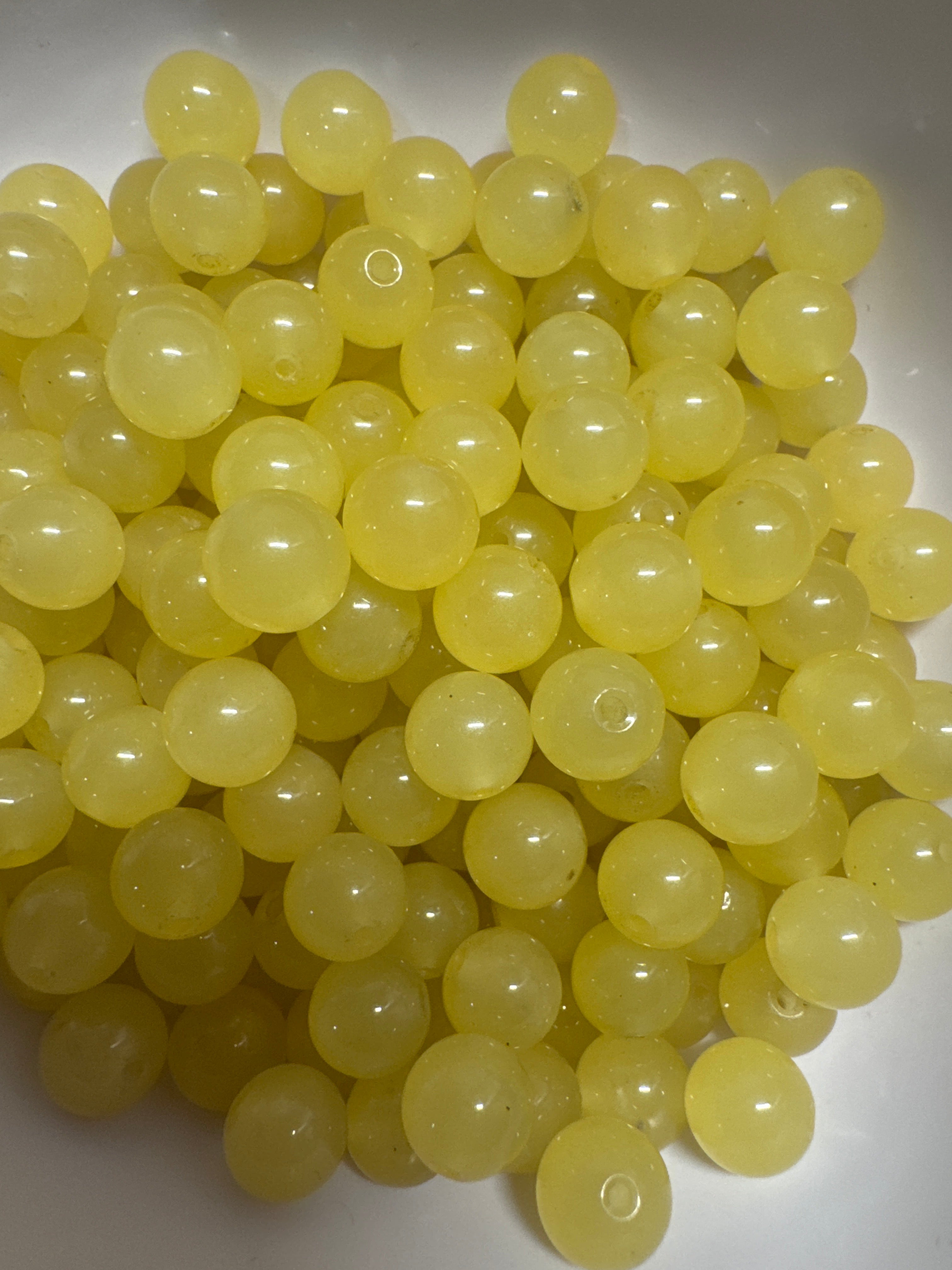 Loose Yellowish-green Hetian Jade beads 8mm 25pcs