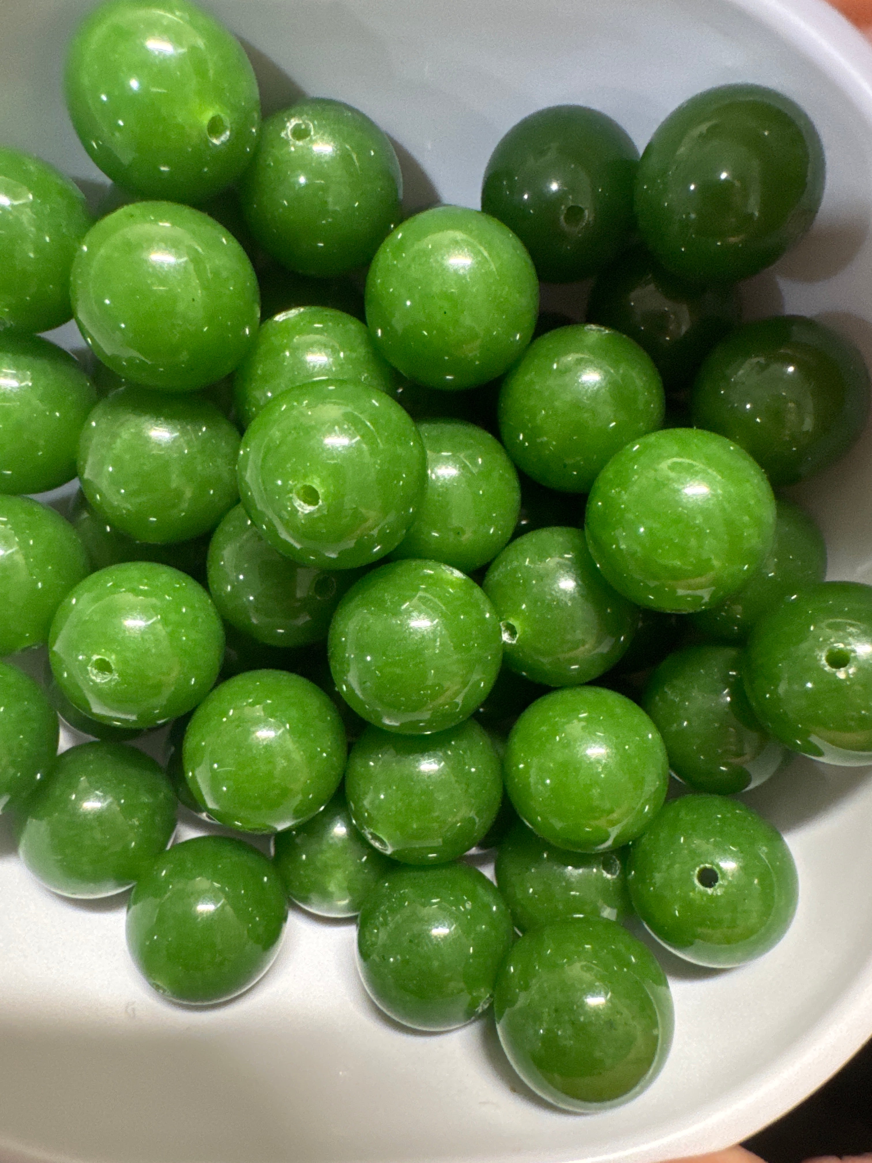 Loose Green Hetian Jade beads 14mm 1pcs