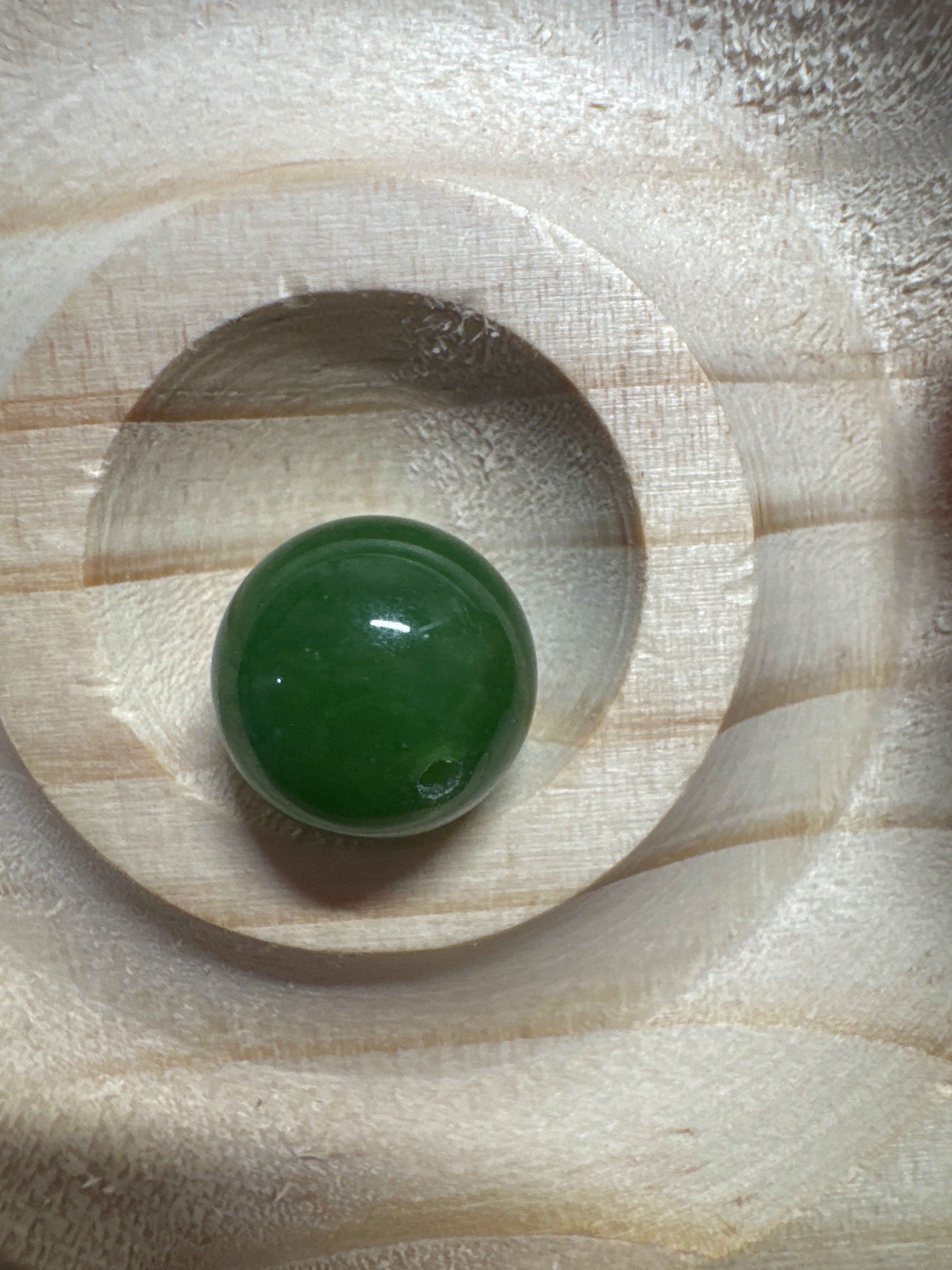Loose Green Hetian Jade beads 14mm 1pcs